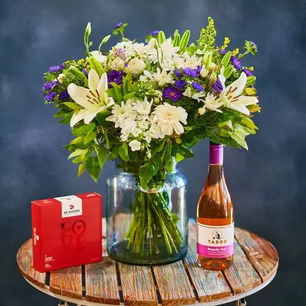 Purple white bouquet chocolate wine