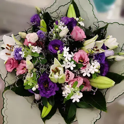 Purple pink and white mix bouquet