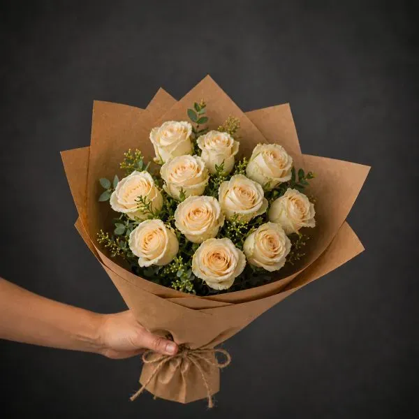 Modern white rose bouquet