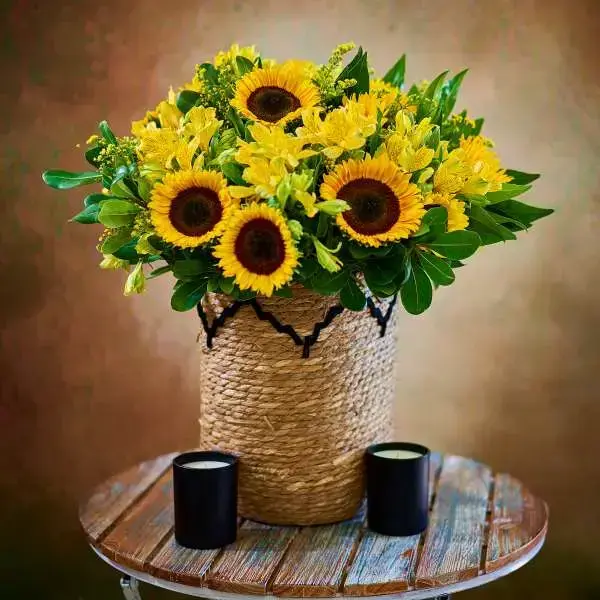 Rustic sunflower bouquet with candles Rustic sunflower bouquet with candles