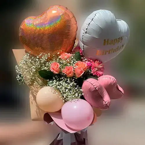 זר פרחים ובלונים