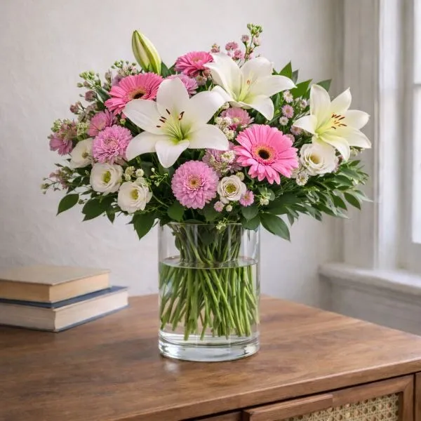 זר פרחים לילה ורוד