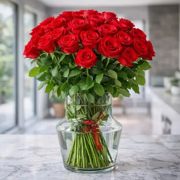 זר ורדים אדומים אלגנטי