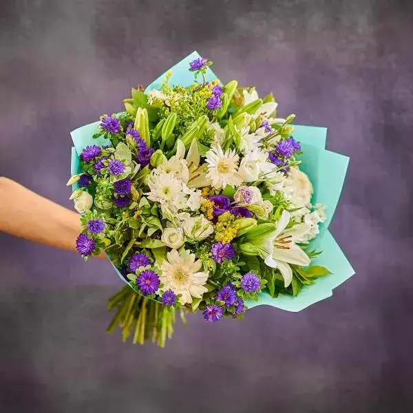 Purple and white bouquet
