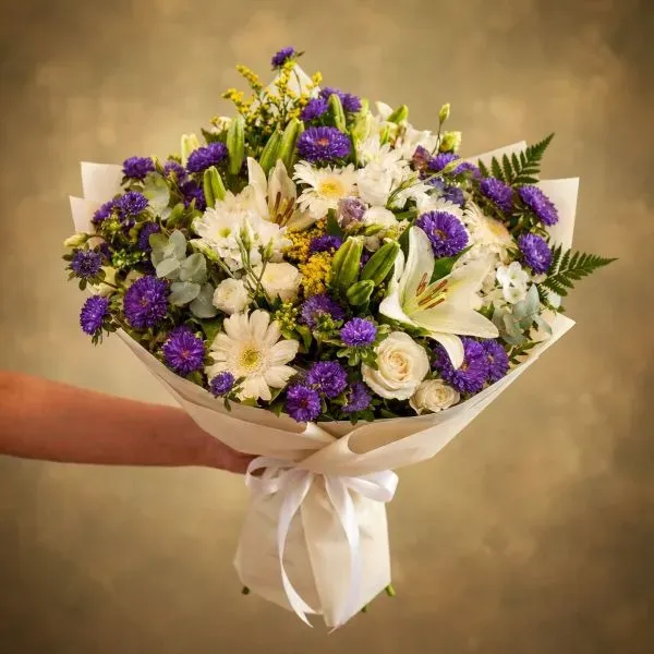Classic white and purple bouquet