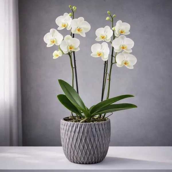 סחלב זוגי לבן בכלי יוקרתי