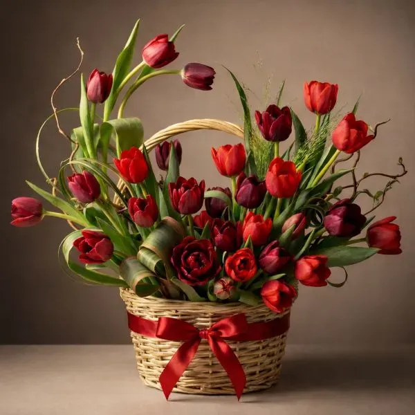 טוליפים אדומים בסלסלה