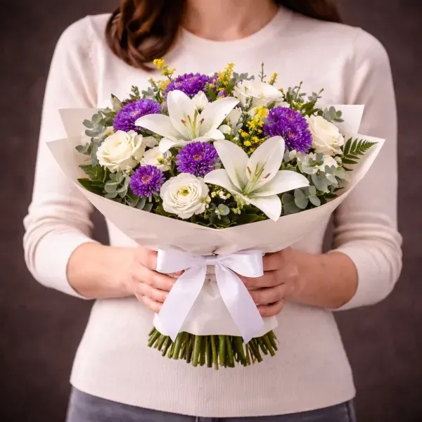 Classic white and purple bouquet